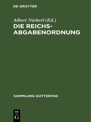 cover image of Die Reichsabgabenordnung